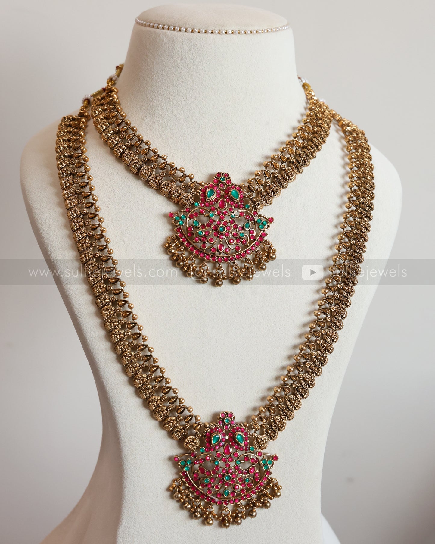 855 - Sullie Basic - Jadau Replica Pink & Green Blue Antique Bridal Combo ( 3 piece )