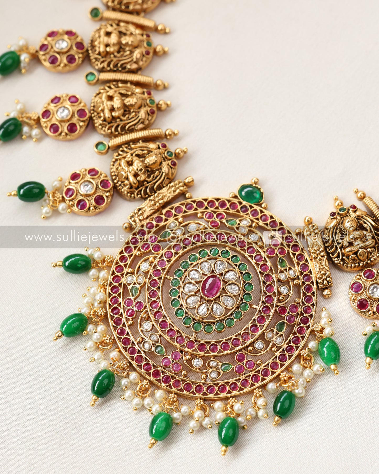 Chakra Broad Lakshmi Bridal Combo - Green Beads ( 3 piece )