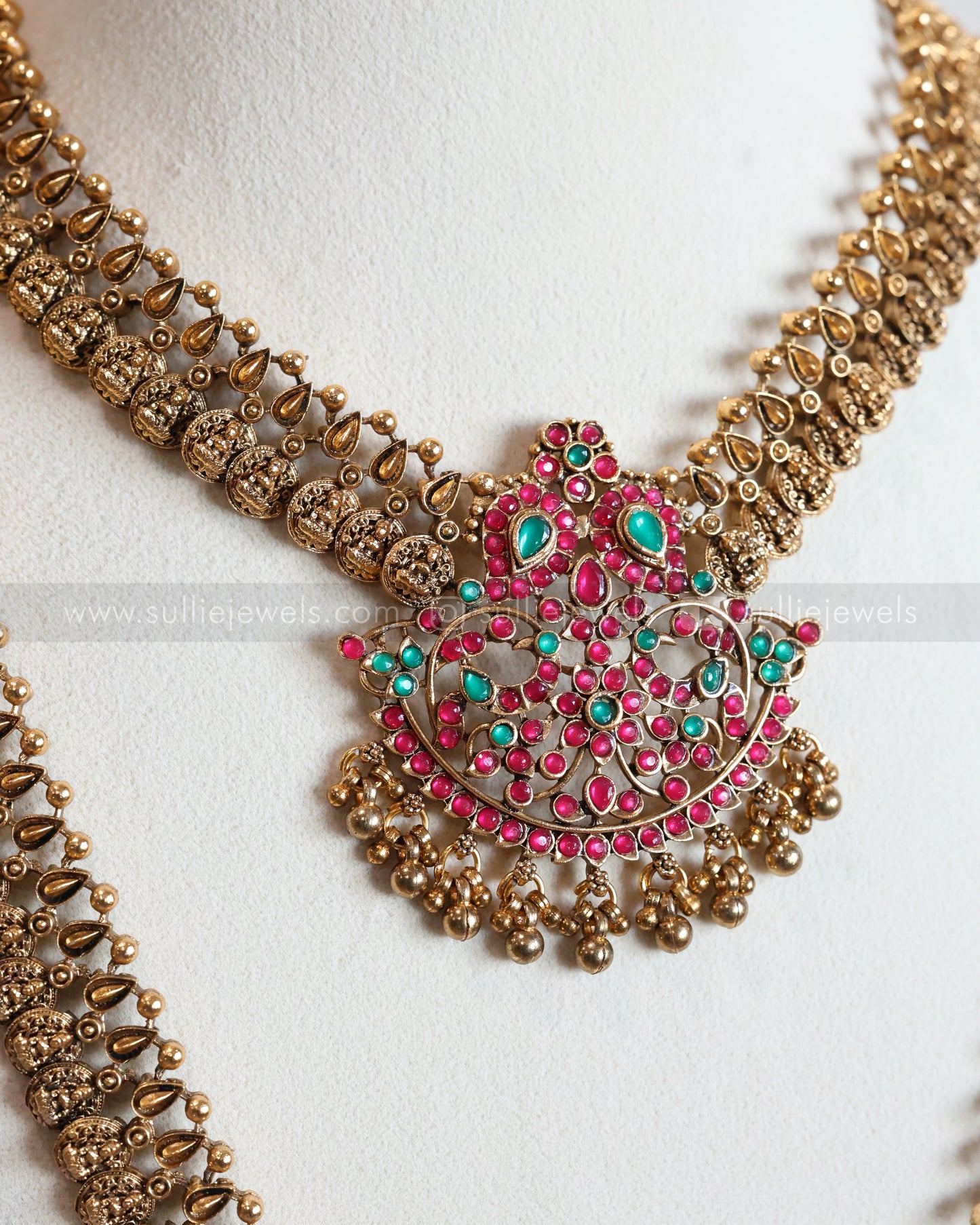 855 - Sullie Basic - Jadau Replica Pink & Green Blue Antique Bridal Combo ( 3 piece )