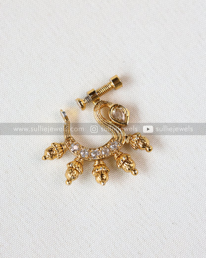 Nose Screw Pin - No Piercing Required - Gold Peacock