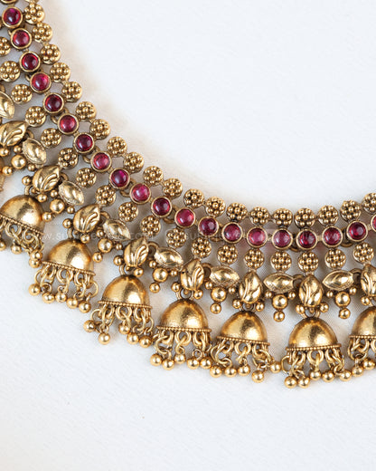 Sullie Basic - Ruby Designer Gold Necklace with Earring