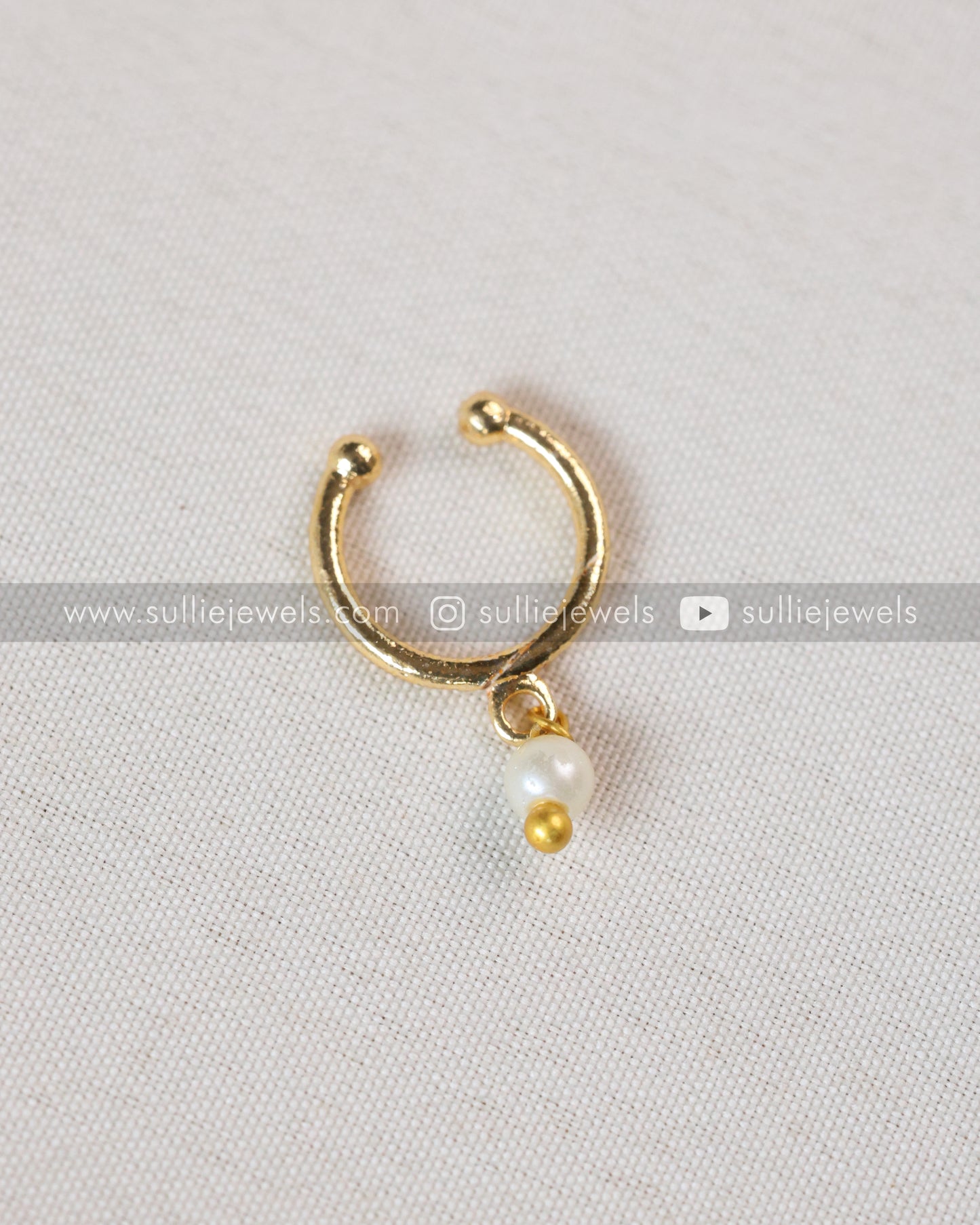 Nose Pin - No Piercing Required - Ring with Pearl drop