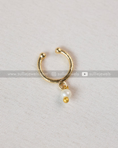 Nose Pin - No Piercing Required - Ring with Pearl drop