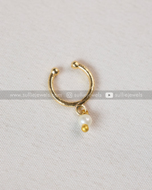 Nose Pin - No Piercing Required - Ring with Pearl drop