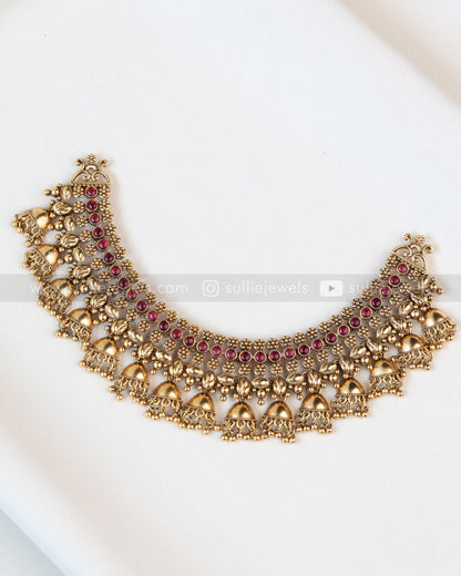 Sullie Basic - Ruby Designer Gold Necklace with Earring