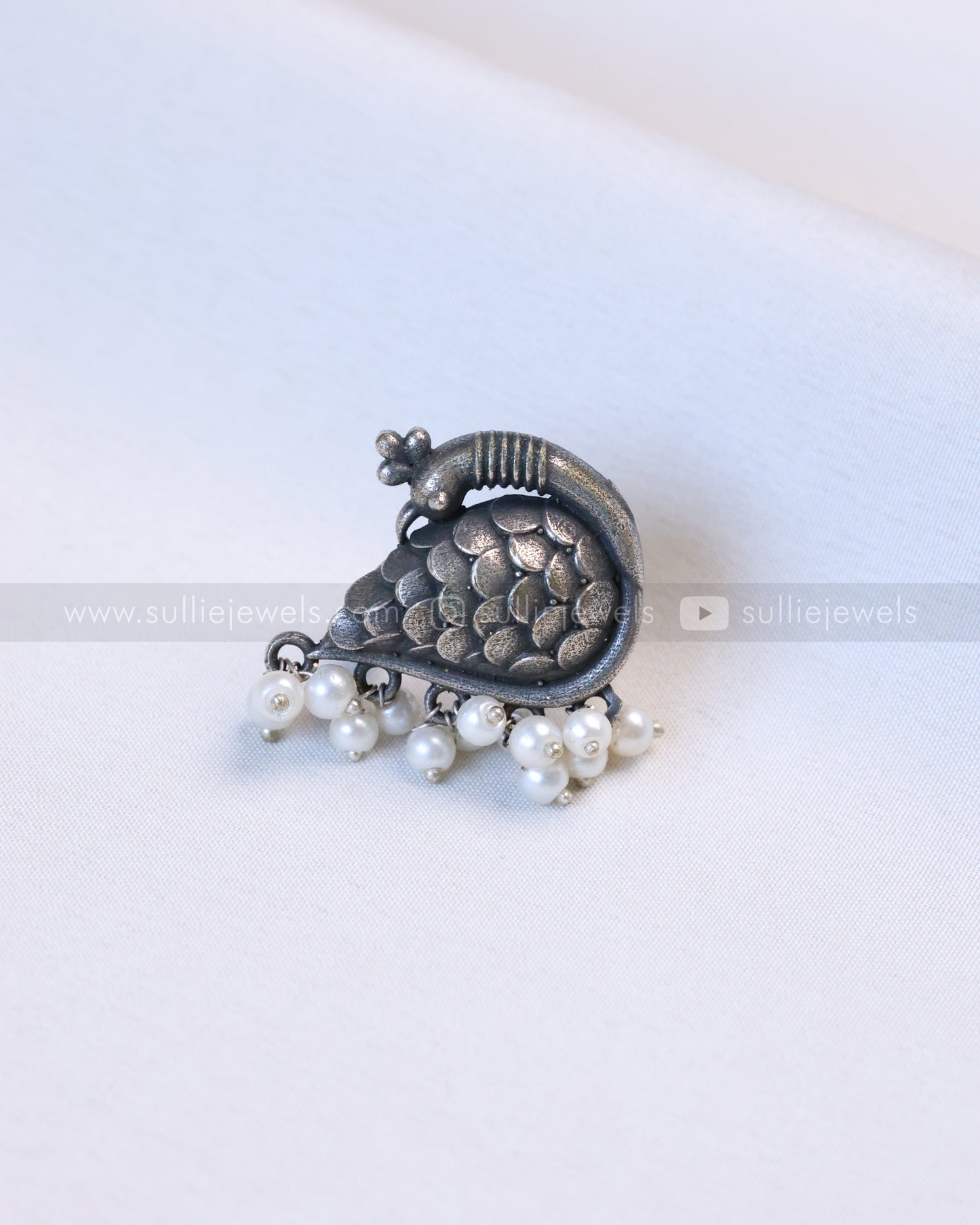 R07 - Oxidised Peacock Pearl Adjustable Ring