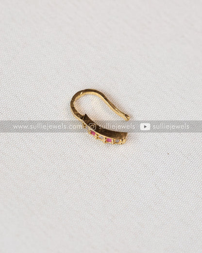 Nose Pin - No Piercing Required - Pink & White Stone