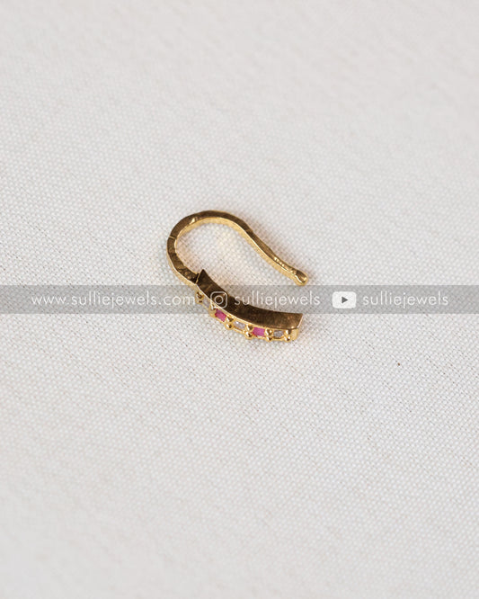 Nose Pin - No Piercing Required - Pink & White Stone
