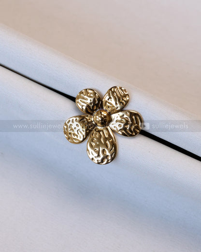 R21 - Textured Golden Petal Flower Adjustable Ring