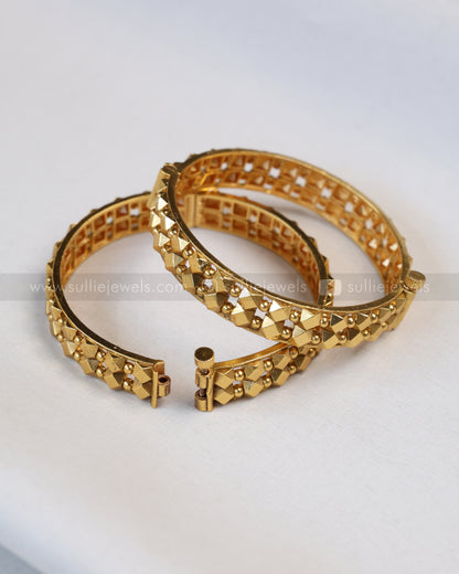 9076 - Ashtapailu Gold Screw Kada Bangle - Set of 2