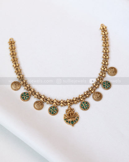 3654 - Sullie Basic Lakshmi Green Gold Necklace with Stud