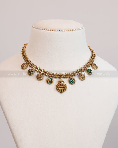 3654 - Sullie Basic Lakshmi Green Gold Necklace with Stud