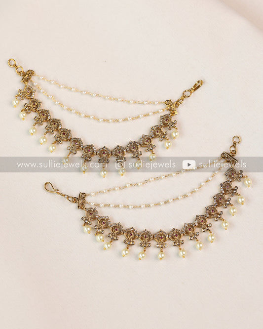 Diamond with Pearl Hanging 3 Layer Matti / Earchain