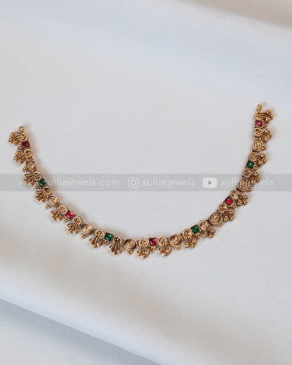 3839 - Sullie Basic - Minimal Ruby Green Ethnic Necklace with Stud