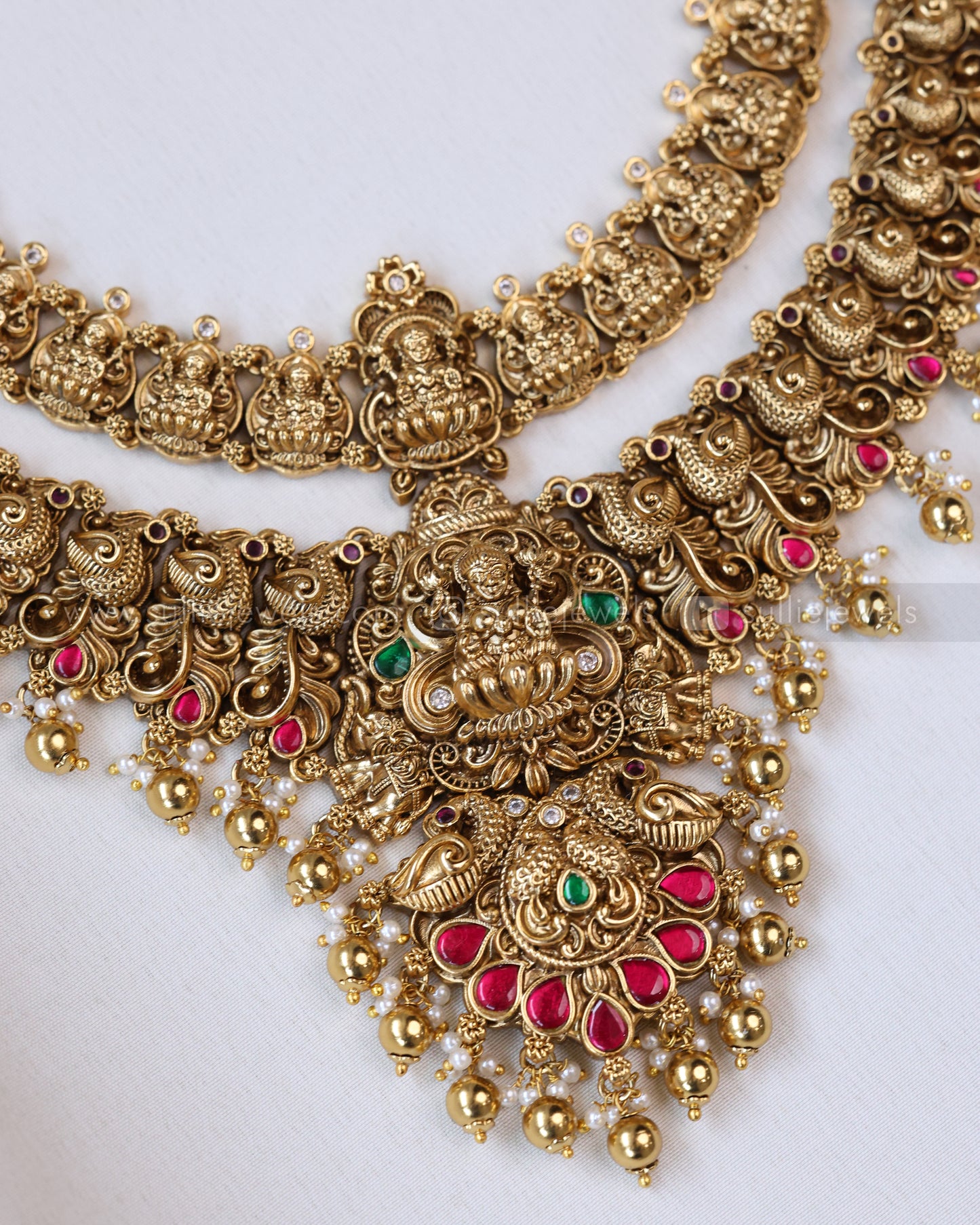 3679 - Double Layer Ruby Lakshmi Peacock Necklace with Earring