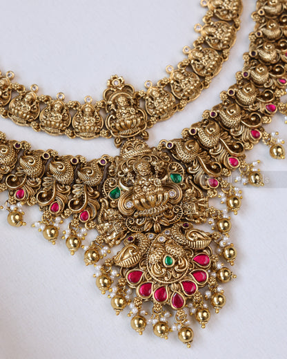 3679 - Double Layer Ruby Lakshmi Peacock Necklace with Earring