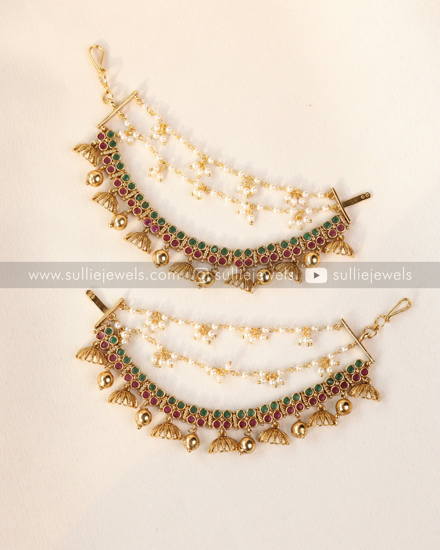 Multicolour Stone & Pearl Hanging 3 Layer Matti / Earchain