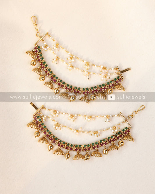 Multicolour Stone & Pearl Hanging 3 Layer Matti / Earchain