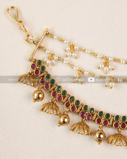 Multicolour Stone & Pearl Hanging 3 Layer Matti / Earchain
