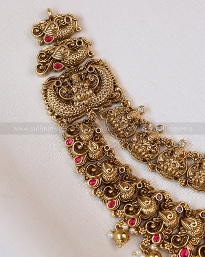 3679 - Double Layer Ruby Lakshmi Peacock Necklace with Earring