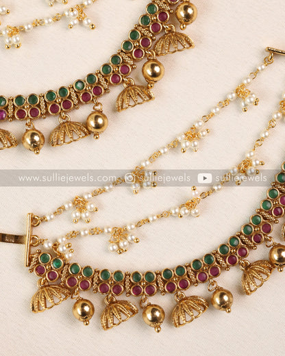 Multicolour Stone & Pearl Hanging 3 Layer Matti / Earchain