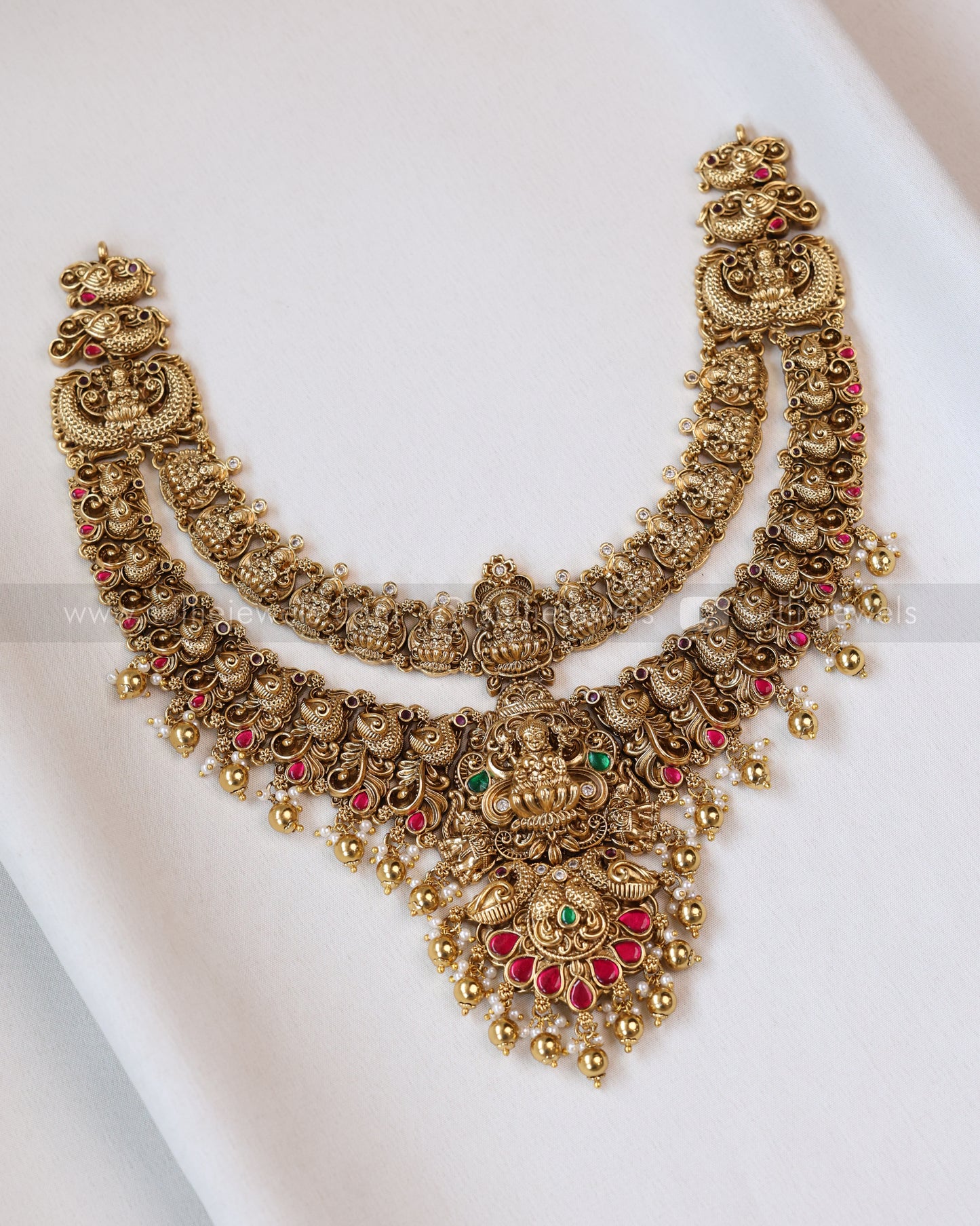 3679 - Double Layer Ruby Lakshmi Peacock Necklace with Earring