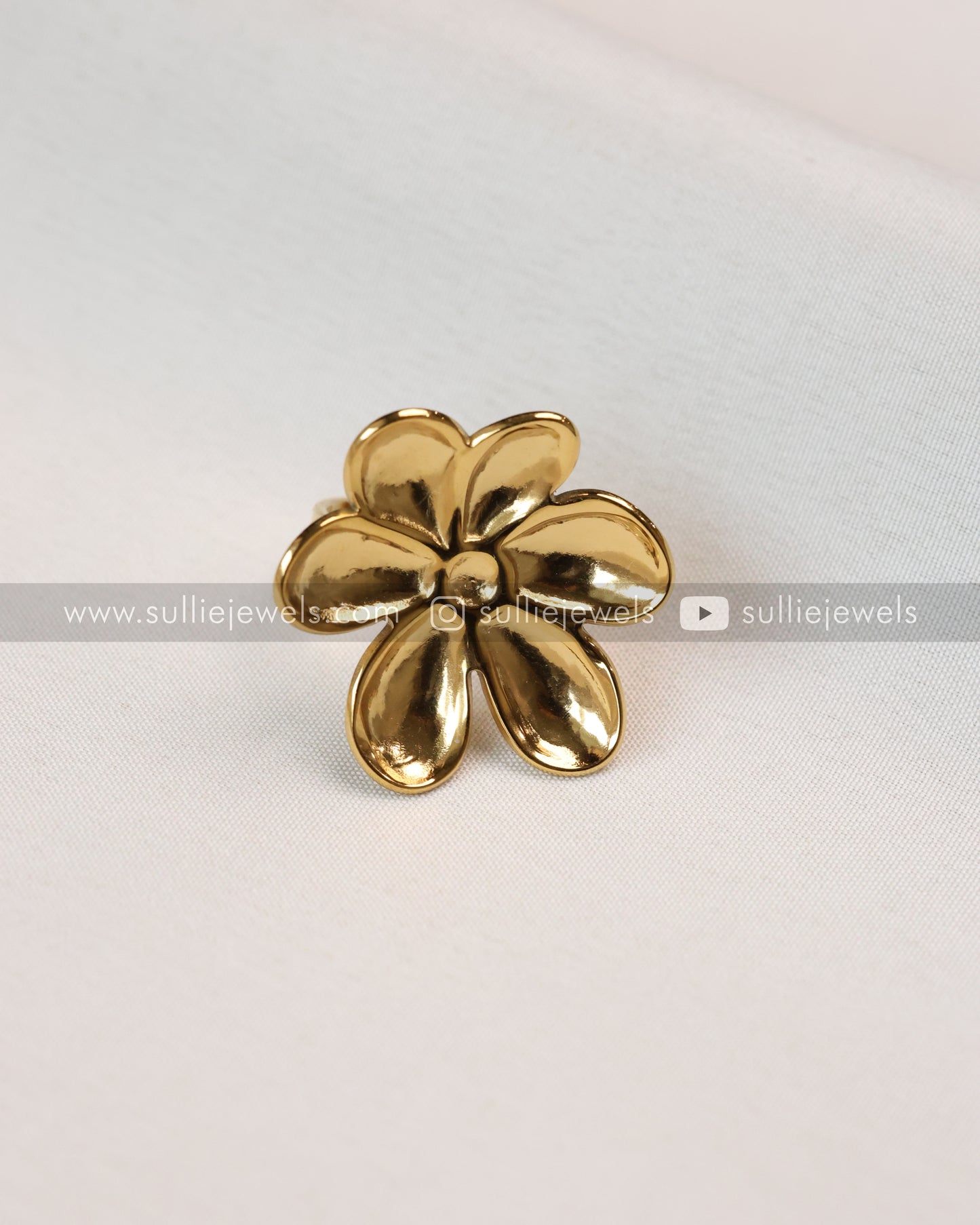 R10 - Melted Golden Petal Flower Adjustable Ring