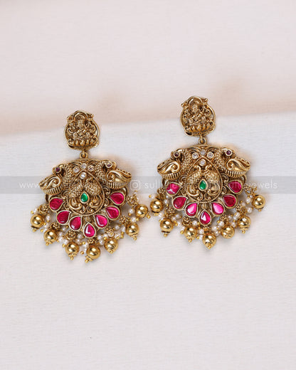 3679 - Double Layer Ruby Lakshmi Peacock Necklace with Earring