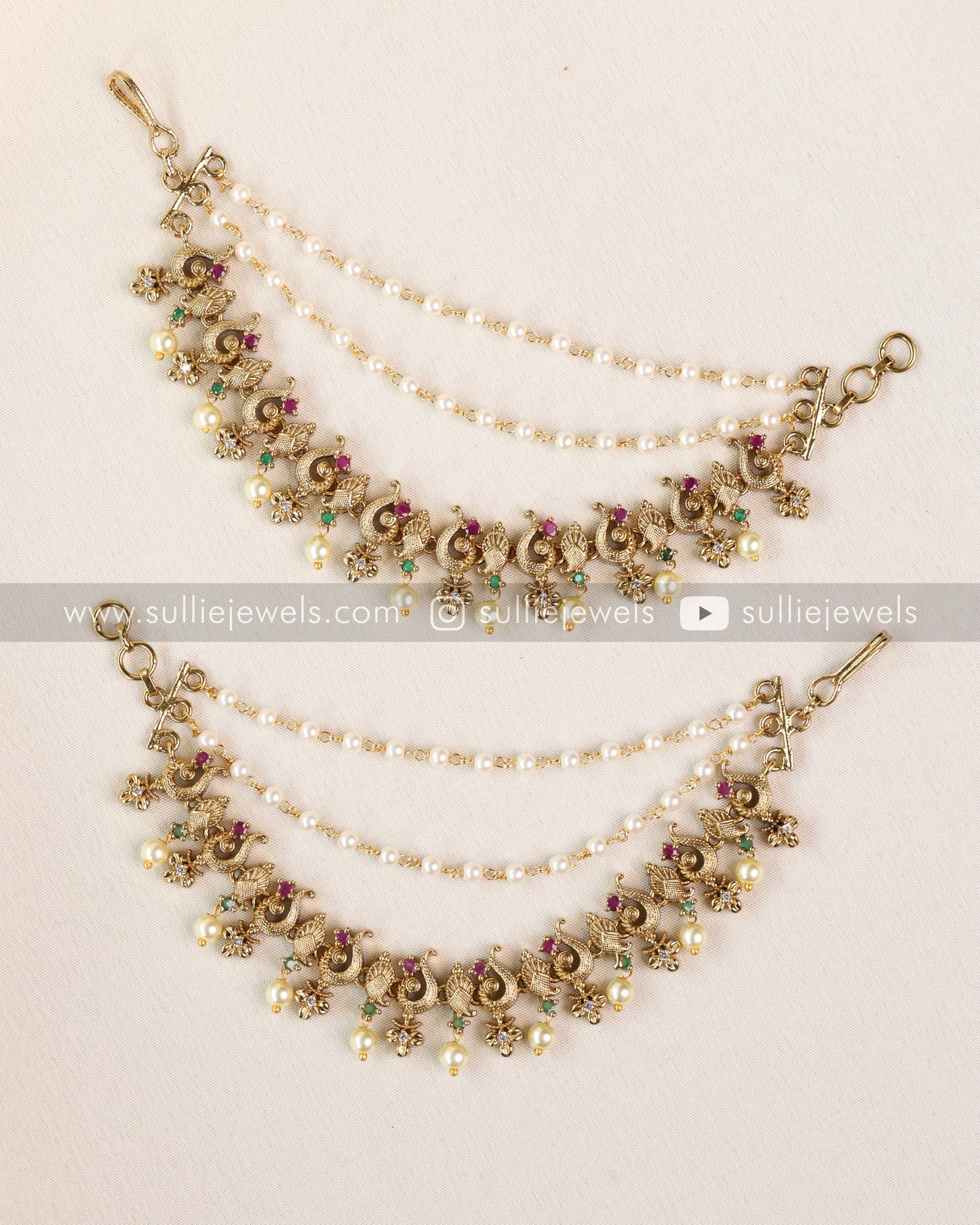 No Idol - Peacock Premium Jhumka with 3 Layer Earchain / Maatti