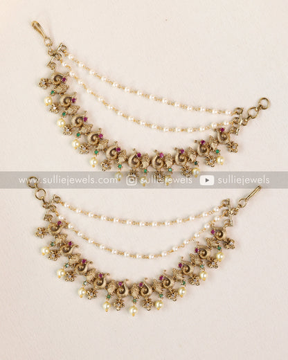 No Idol - Peacock Premium Jhumka with 3 Layer Earchain / Maatti