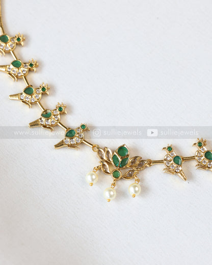 3829 - Green Lotus & Parrot AD Hasli Necklace