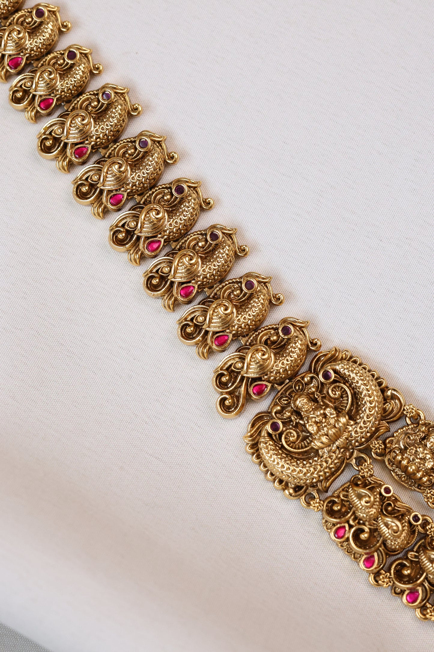7159 - Double Layer Ruby Lakshmi Peacock Haram with Earring