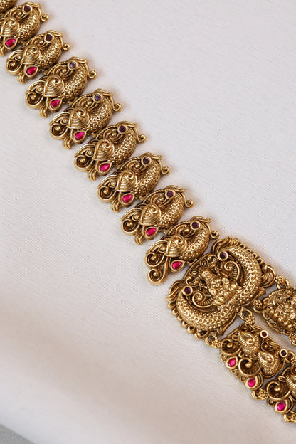 7159 - Double Layer Ruby Lakshmi Peacock Haram with Earring