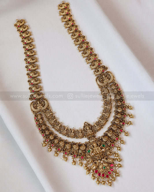 7159 - Double Layer Ruby Lakshmi Peacock Haram with Earring