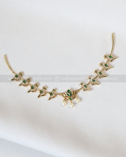 3829 - Green Lotus & Parrot AD Hasli Necklace