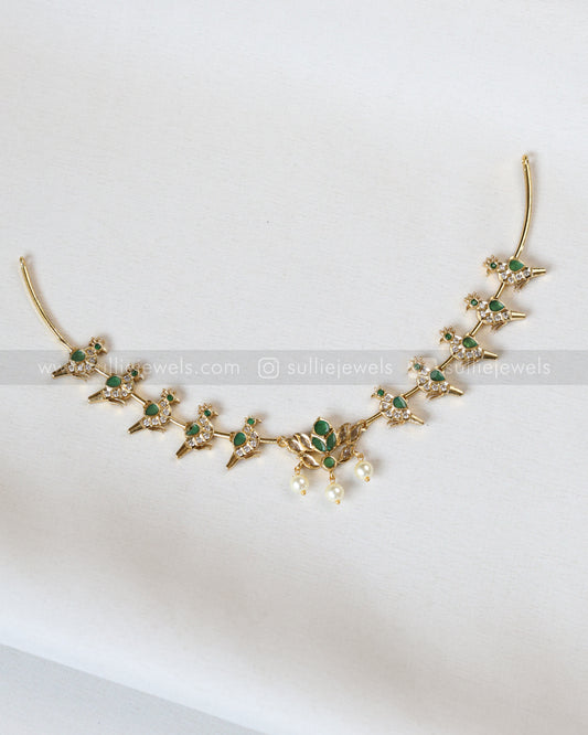 3829 - Green Lotus & Parrot AD Hasli Necklace