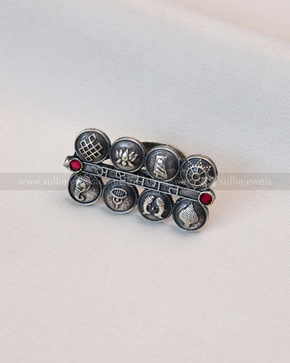 R08 - Oxidised Asthamangal Adjustable Ring