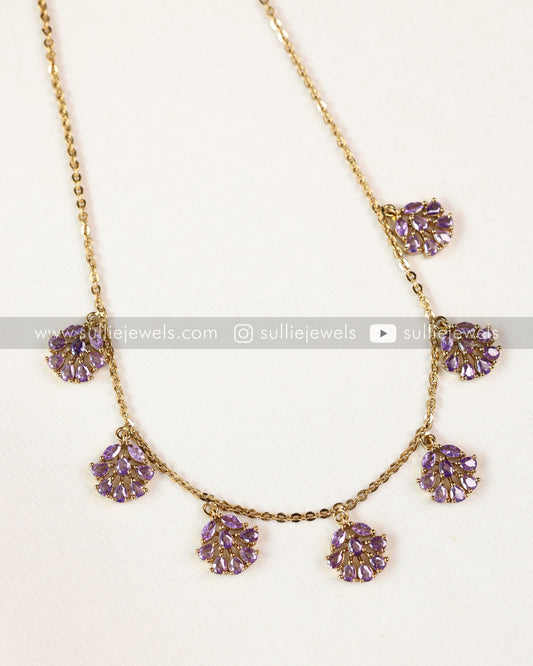 Diamond Charm Violet Stone Necklace with Stud