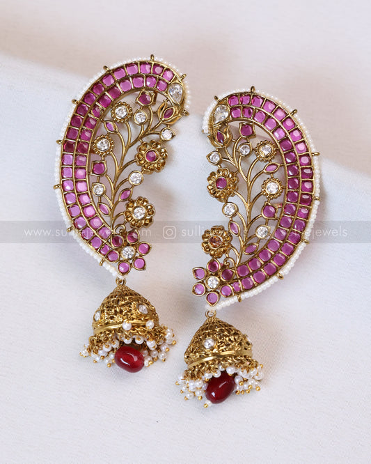 E1203 - Gold Ruby Kemp Ear Cuff Jhumka