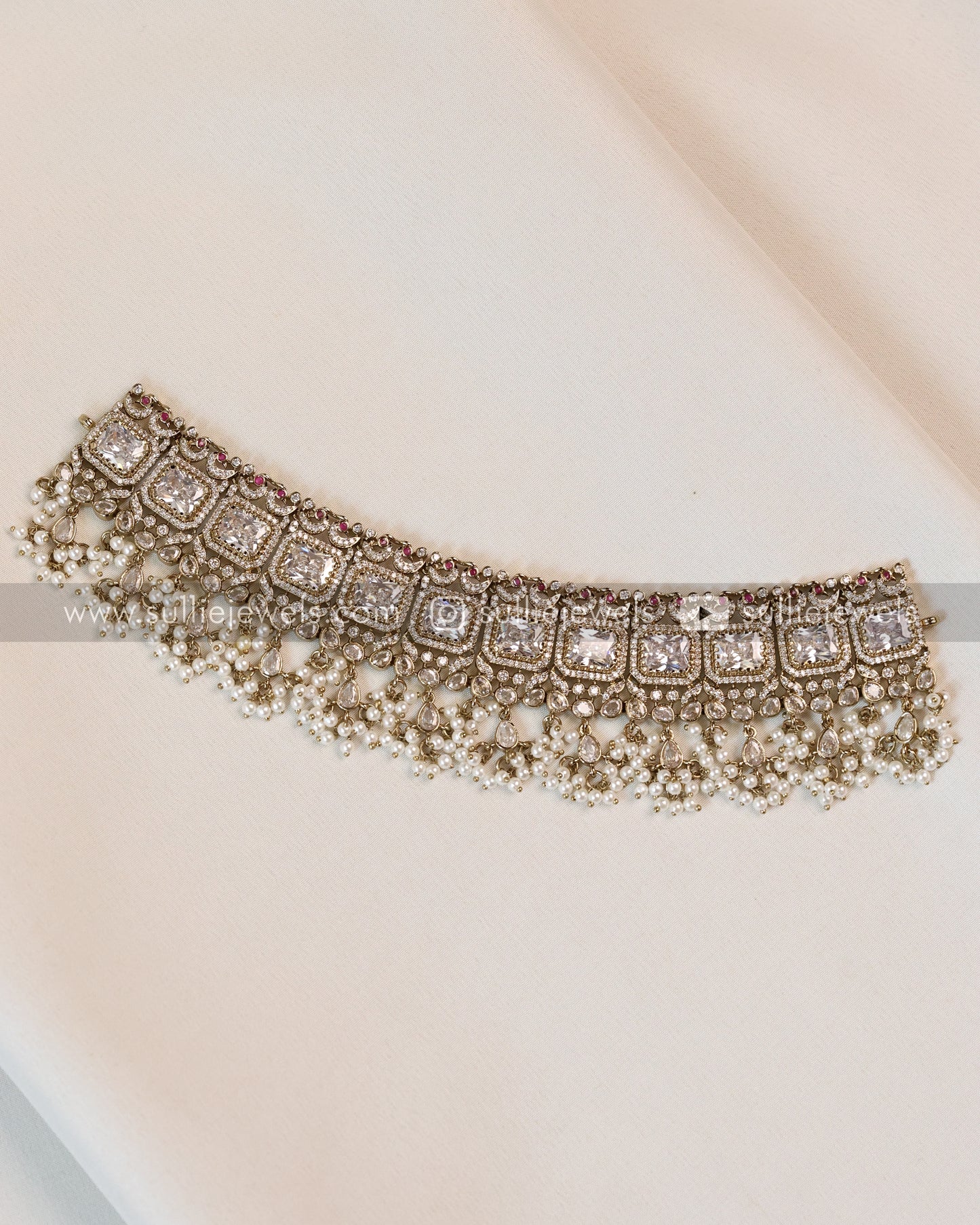 Premium White Stone Choker with Earrings