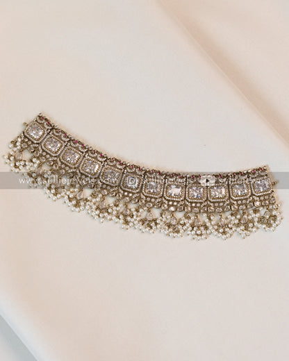 Premium White Stone Choker with Earrings