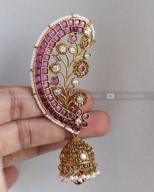 E1203 - Gold Ruby Kemp Ear Cuff Jhumka
