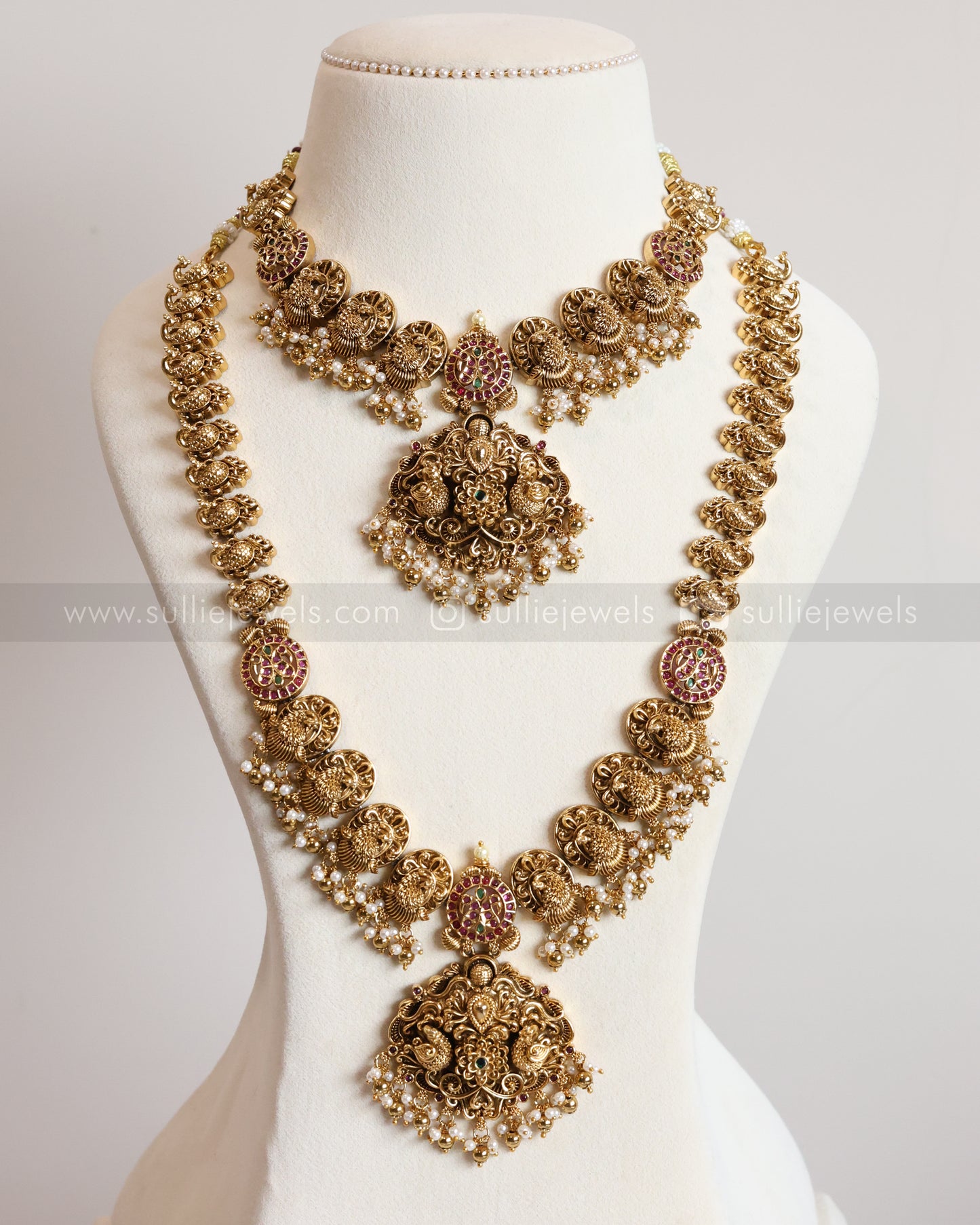 Peacock Gold Ruby Kemp Bridal Combo ( 3 piece )