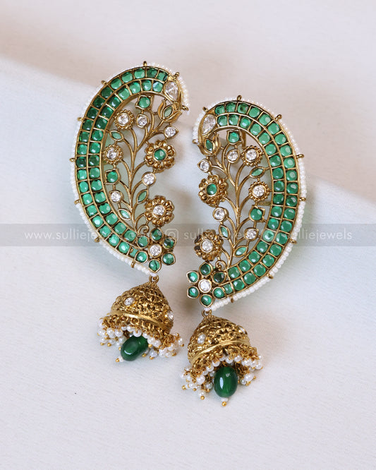 E1204 - Gold Green Kemp Ear Cuff Jhumka
