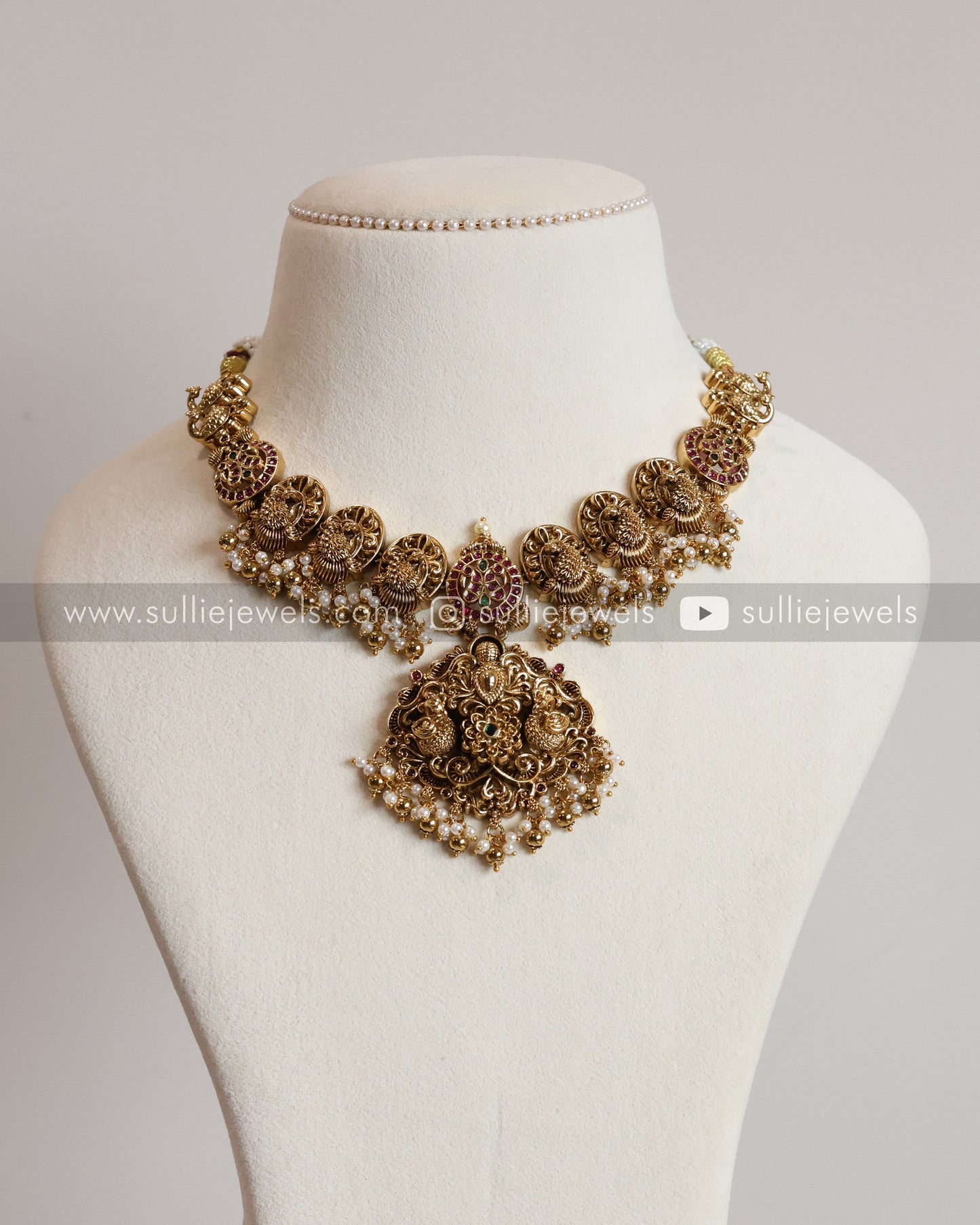 3559 - Peacock Gold Ruby Kemp Necklace with Jhumka