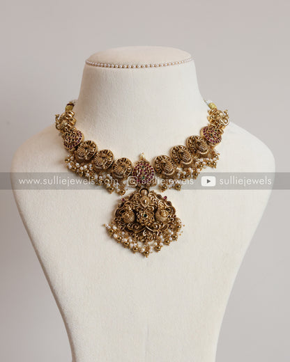 3559 - Peacock Gold Ruby Kemp Necklace with Jhumka