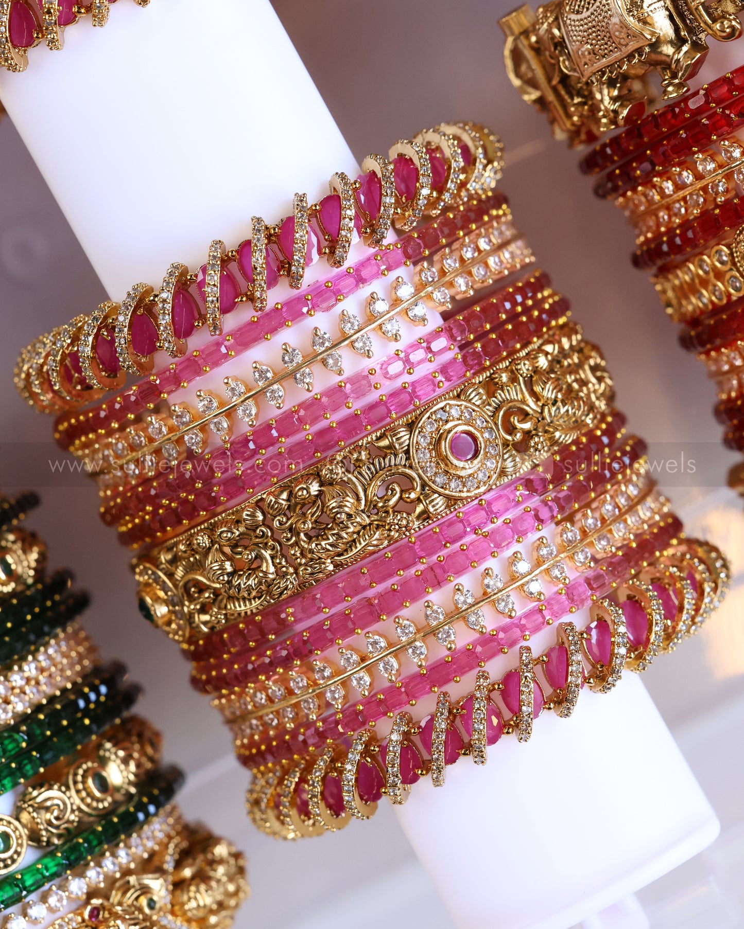Premium Pink Bridal Temple Bangle Combo - Set of 22 bangles