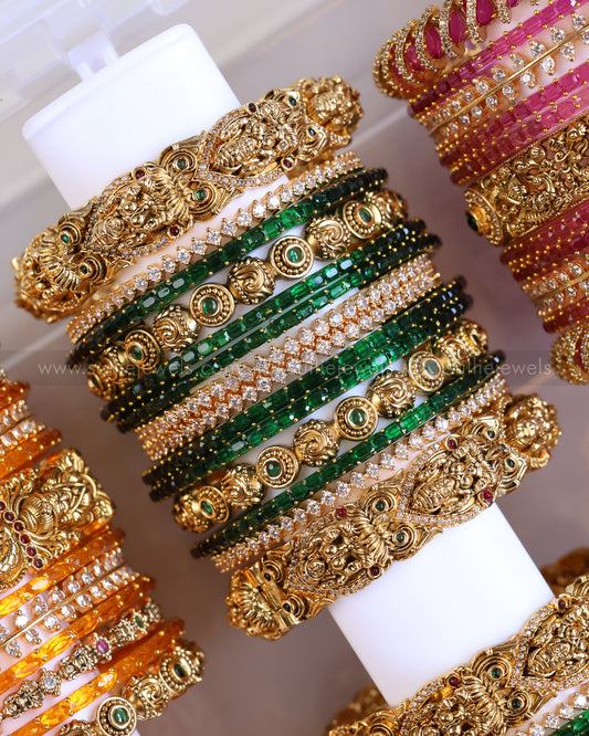 Premium Green Bridal Temple Bangle Combo - Set of 28 bangles