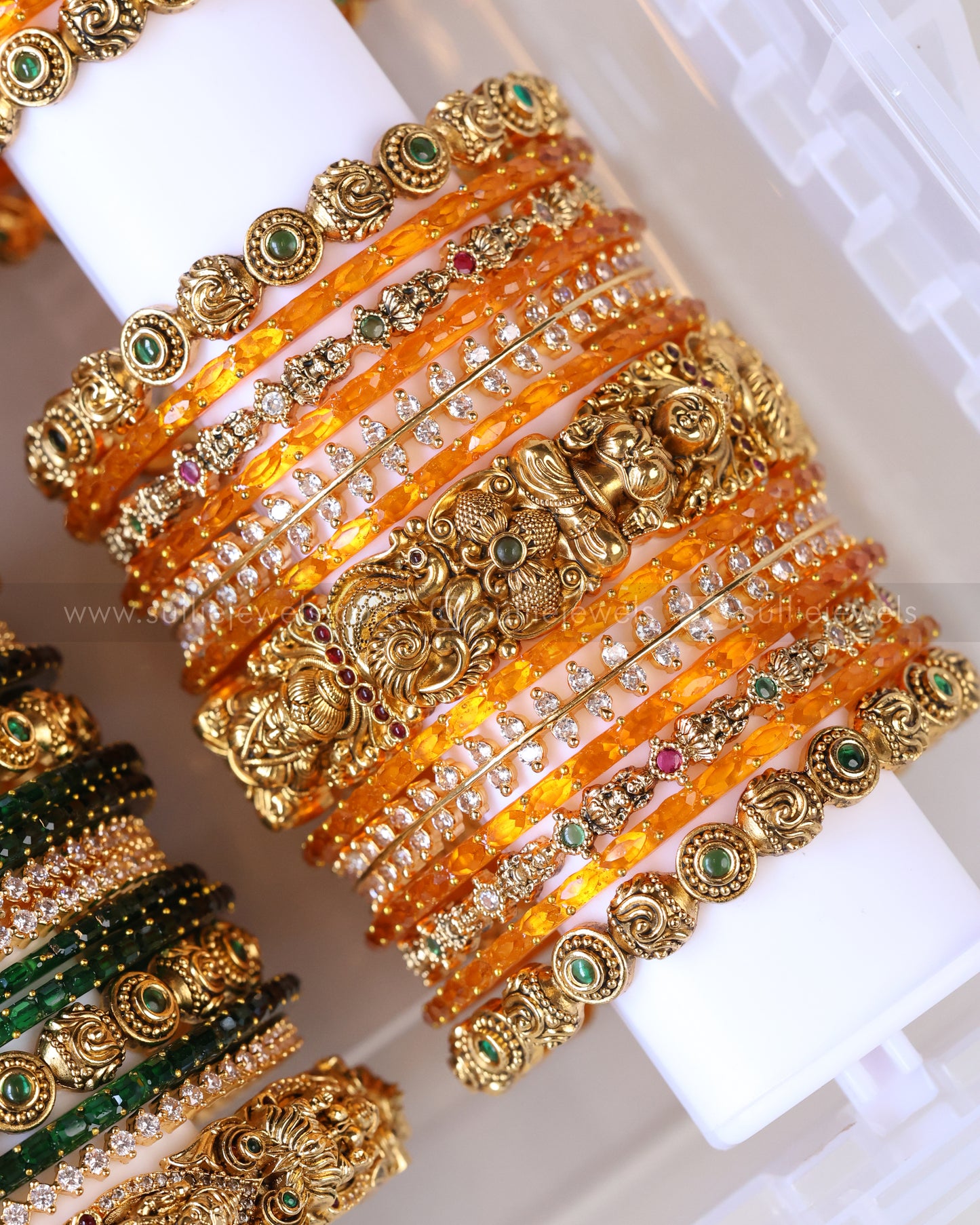 Premium Orange Bridal Temple Bangle Combo - Set of 26 bangles