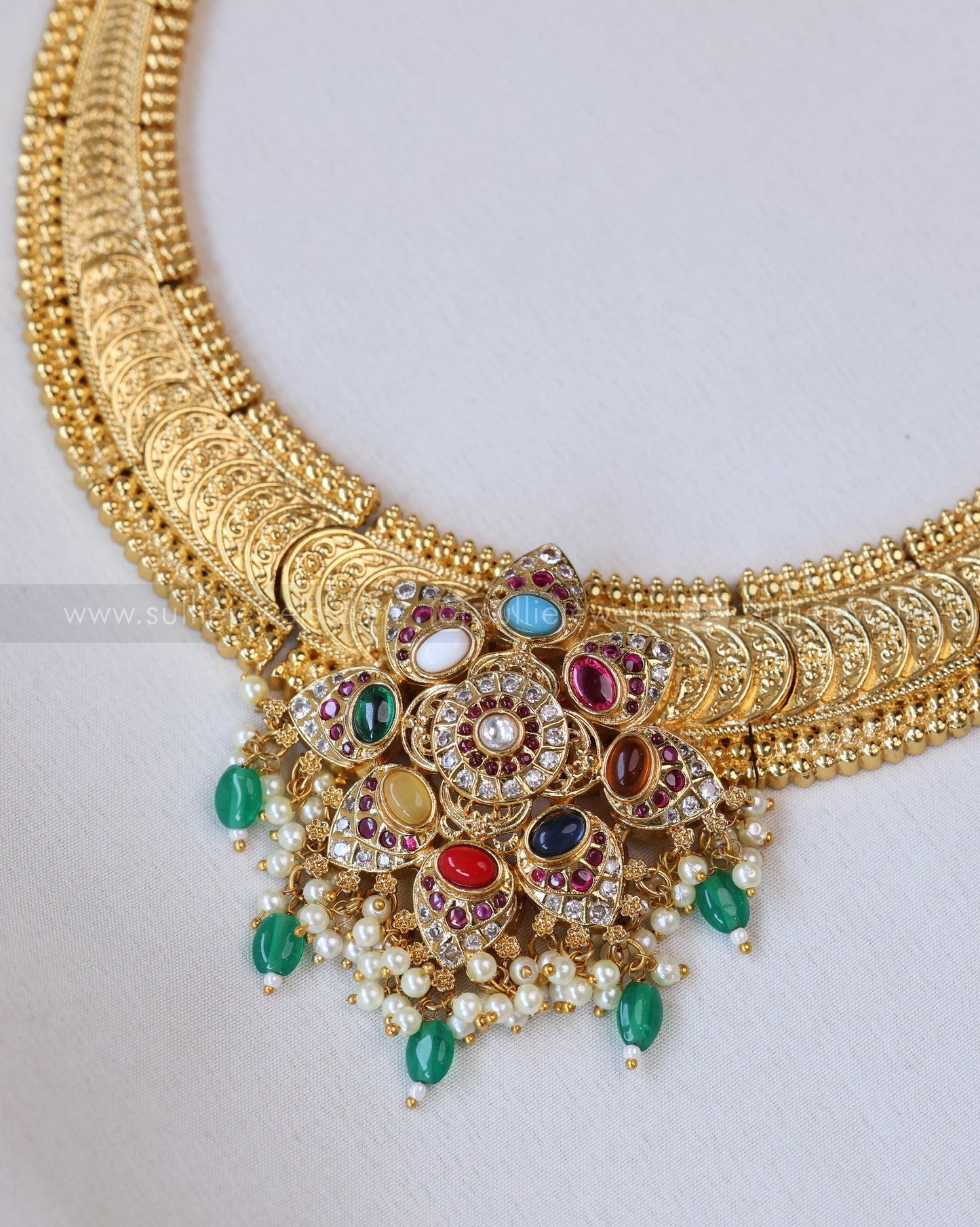 3563 - Multicolour Stone Broad Kaashumaala Necklace with Jhumka